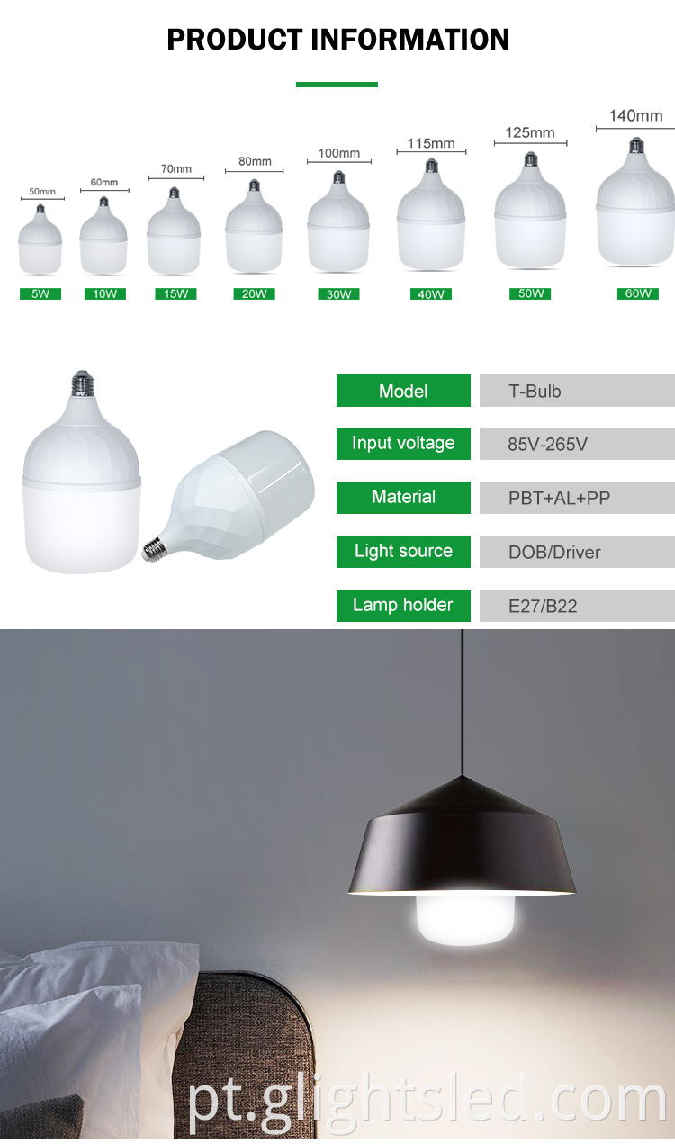 G-Lights Fácil instalação interna 5watt 10watt 15watt 20watt 30watt 40watt 50watt 60watt Lâmpada LED